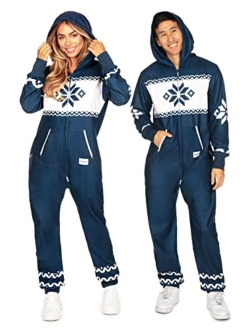 Christmas Onesies for Adults - Comfy Mens and Womens Matching Holiday Jumpsuits with Convenient Pockets