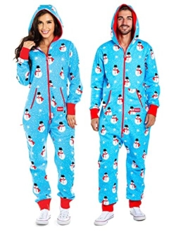 Christmas Onesies for Adults - Comfy Mens and Womens Matching Holiday Jumpsuits with Convenient Pockets