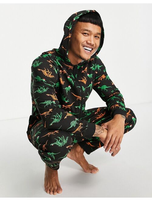 Asos Design Christmas onesie in dinosaur print