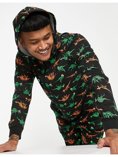 Asos Design Christmas onesie in dinosaur print