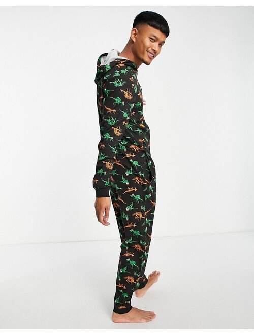 Asos Design Christmas onesie in dinosaur print