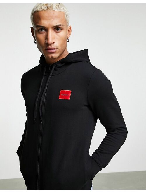 Hugo Boss HUGO Daple212 contrast box logo zip through hoodie in black