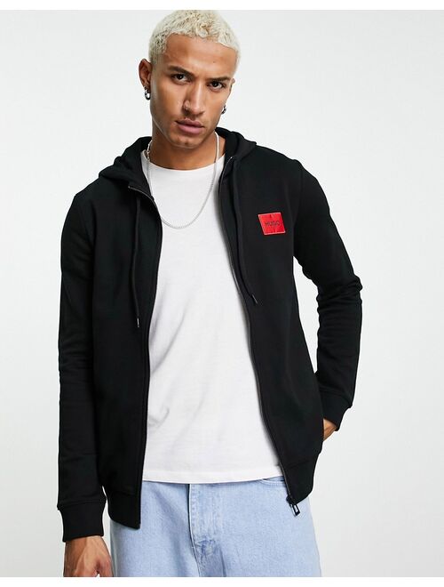 Hugo Boss HUGO Daple212 contrast box logo zip through hoodie in black