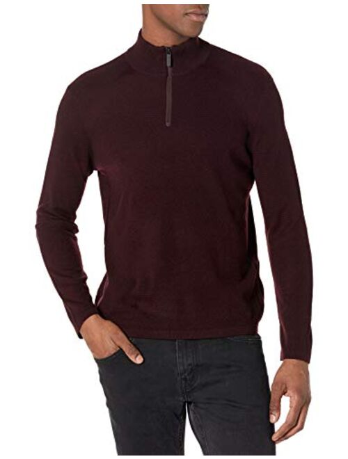 Perry Ellis Men's Motion Textured Merino Wool Blend Quarter Zip Sweater