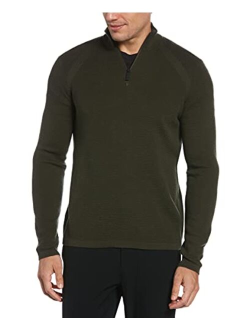 Perry Ellis Men's Motion Textured Merino Wool Blend Quarter Zip Sweater