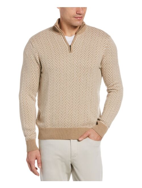 Perry Ellis Men's Herringbone Quarter Zip Sweater