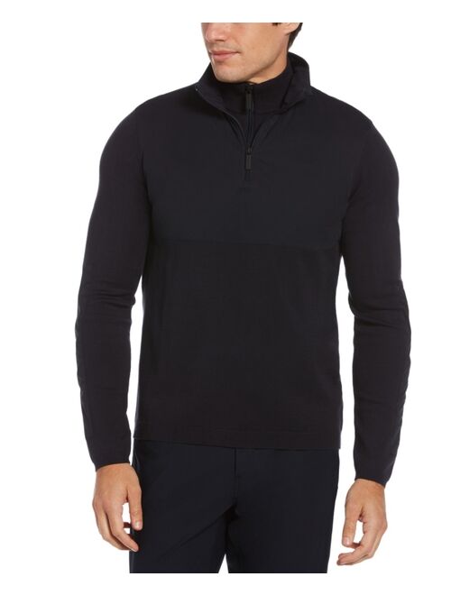 Perry Ellis Men's Nylon Pieced Long Sleeve Quarter Zip Sweater