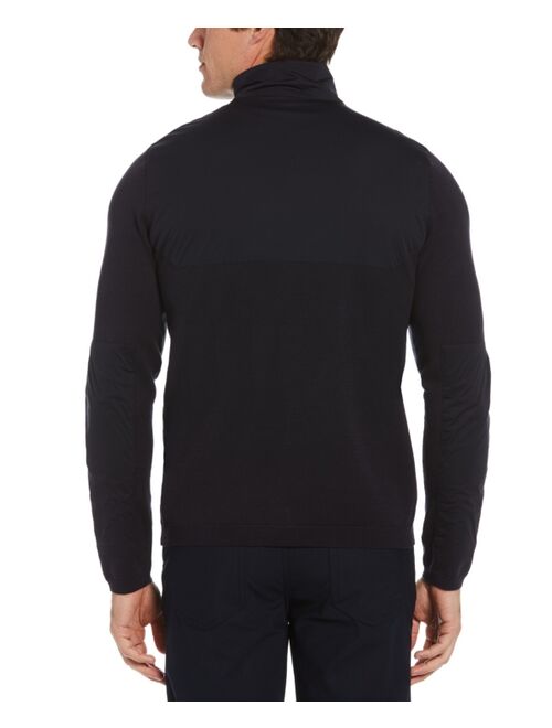 Perry Ellis Men's Nylon Pieced Long Sleeve Quarter Zip Sweater