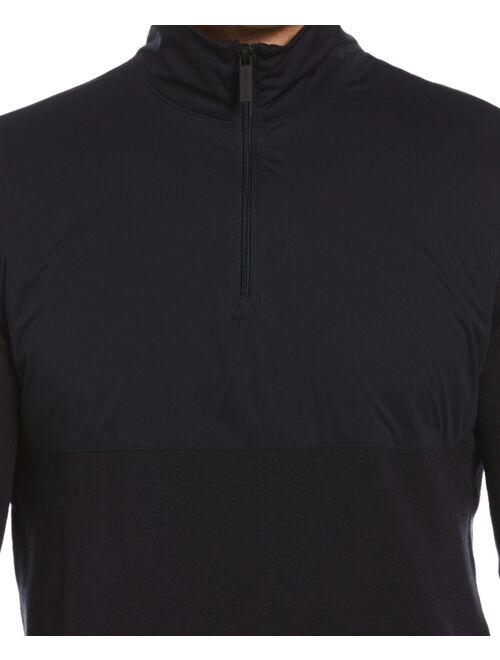 Perry Ellis Men's Nylon Pieced Long Sleeve Quarter Zip Sweater