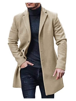 Men's Trench Coat Slim Fit Notch Lapel Single Breasted Top Coat Winter Warm Cotton Business Long Jacket Overcoat