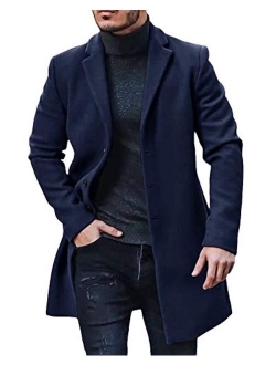 Men's Trench Coat Slim Fit Notch Lapel Single Breasted Top Coat Winter Warm Cotton Business Long Jacket Overcoat