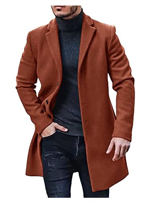 Men's Trench Coat Slim Fit Notch Lapel Single Breasted Top Coat Winter Warm Cotton Business Long Jacket Overcoat