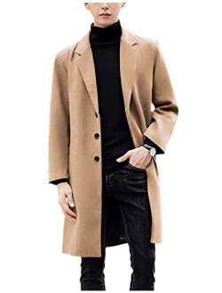 UANEO Mens Woolen Mid Long Pea Coat Single Breasted Coat Jacket