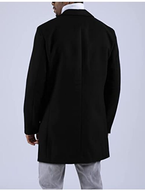 UANEO Mens Woolen Mid Long Pea Coat Single Breasted Coat Jacket