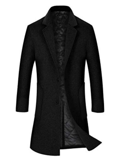 iCKER Mens Trench Coat Winter Wool Blend Jacket Overcoat Long Top Coat Warm Pea Coat