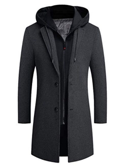 iCKER Mens Trench Coat Winter Wool Blend Jacket Overcoat Long Top Coat Warm Pea Coat