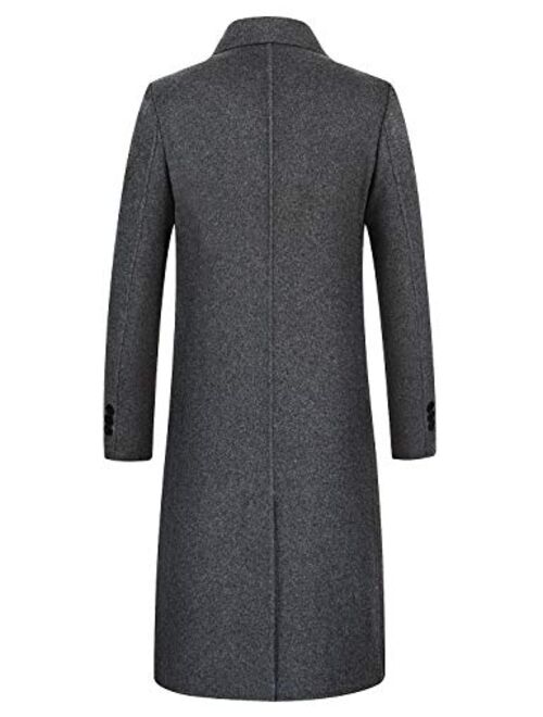 iCKER Mens Trench Coat Winter Wool Blend Jacket Overcoat Long Top Coat Warm Pea Coat