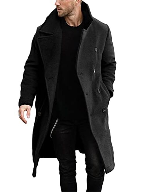 Mens Double Breasted Trench Coat Casual Lapel Collar Business Winter Long Overcoats