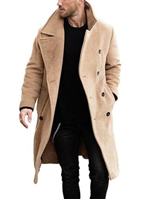 Mens Double Breasted Trench Coat Casual Lapel Collar Business Winter Long Overcoats