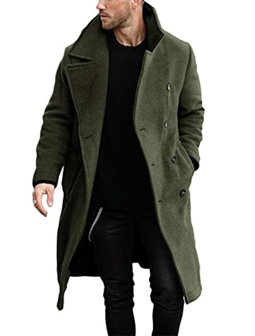 Mens Double Breasted Trench Coat Casual Lapel Collar Business Winter Long Overcoats