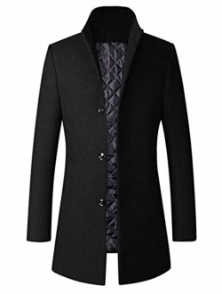 Minibee Men's Trench Woolen Coat Winter Stylish Long Slim Fit Luxury Wool Blend Topcoat Business Down Jacket