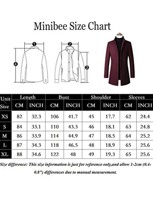 Minibee Men's Trench Woolen Coat Winter Stylish Long Slim Fit Luxury Wool Blend Topcoat Business Down Jacket