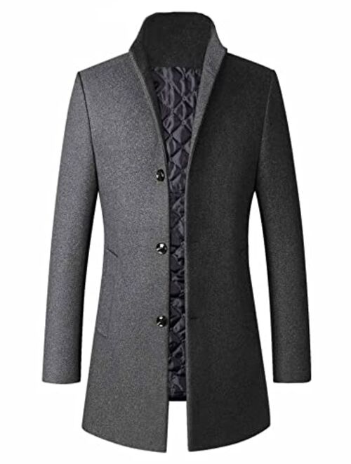 Minibee Men's Trench Woolen Coat Winter Stylish Long Slim Fit Luxury Wool Blend Topcoat Business Down Jacket