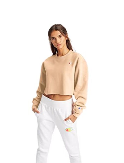 Champion Women's Cropped Reverse Weave Crew, Left Chest C