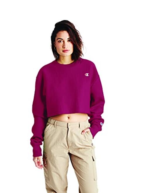 Champion Women's Cropped Reverse Weave Crew, Left Chest C