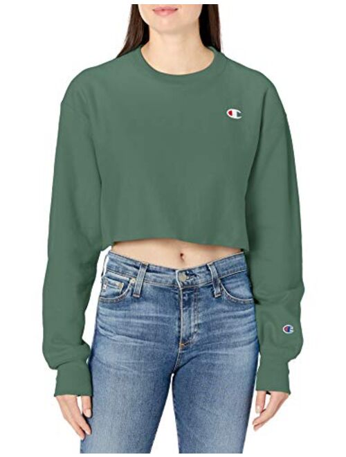 Champion Women's Cropped Reverse Weave Crew, Left Chest C