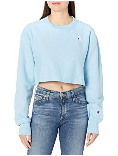 Champion Women's Cropped Reverse Weave Crew, Left Chest C