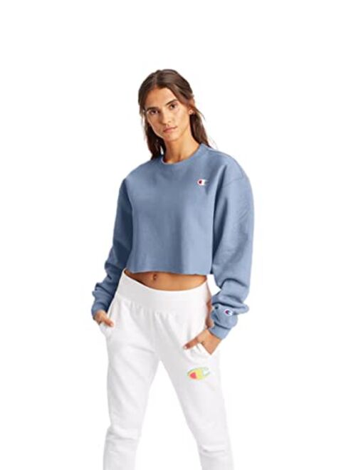 Champion Women's Cropped Reverse Weave Crew, Left Chest C