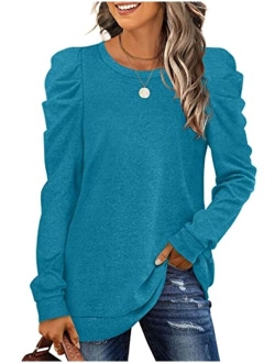 XIEERDUO Women's Sweatshirts Crew Neck Puff Sleeve Pullover Sweaters Loose Clothes Trendy Flowy