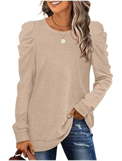 XIEERDUO Women's Sweatshirts Crew Neck Puff Sleeve Pullover Sweaters Loose Clothes Trendy Flowy