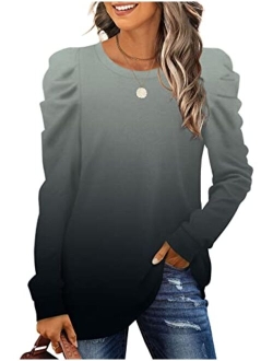 XIEERDUO Women's Sweatshirts Crew Neck Puff Sleeve Pullover Sweaters Loose Clothes Trendy Flowy