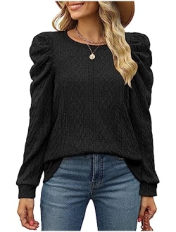 XIEERDUO Women's Sweatshirts Crew Neck Puff Sleeve Pullover Sweaters Loose Clothes Trendy Flowy