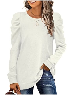 XIEERDUO Women's Sweatshirts Crew Neck Puff Sleeve Pullover Sweaters Loose Clothes Trendy Flowy