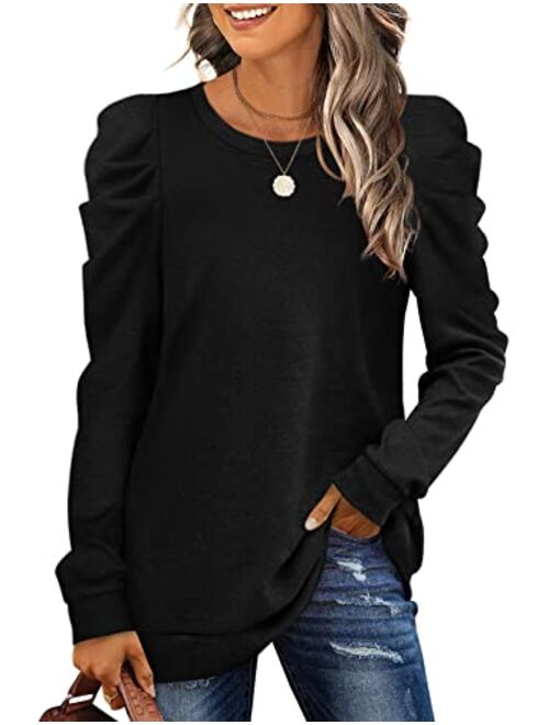 XIEERDUO Women's Sweatshirts Crew Neck Puff Sleeve Pullover Sweaters Loose Clothes Trendy Flowy