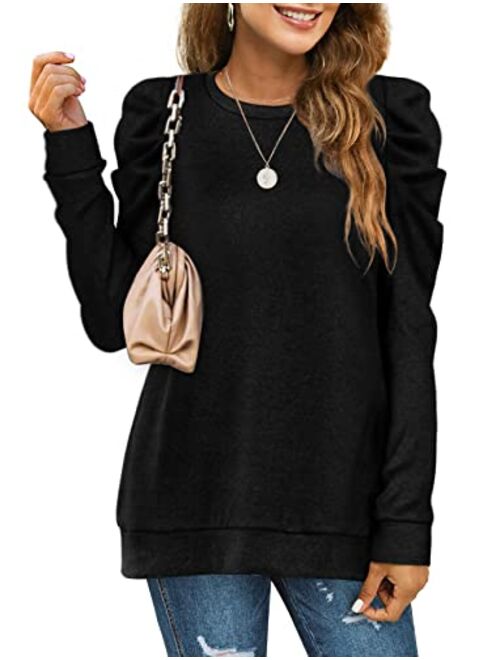 XIEERDUO Women's Sweatshirts Crew Neck Puff Sleeve Pullover Sweaters Loose Clothes Trendy Flowy