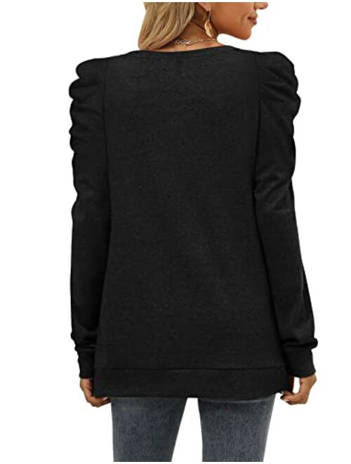 XIEERDUO Women's Sweatshirts Crew Neck Puff Sleeve Pullover Sweaters Loose Clothes Trendy Flowy