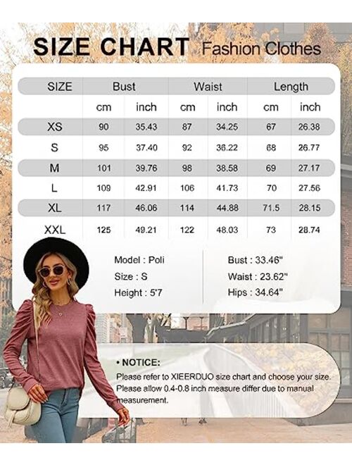 XIEERDUO Women's Sweatshirts Crew Neck Puff Sleeve Pullover Sweaters Loose Clothes Trendy Flowy