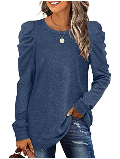 XIEERDUO Women's Sweatshirts Crew Neck Puff Sleeve Pullover Sweaters Loose Clothes Trendy Flowy