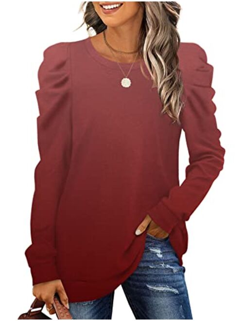 XIEERDUO Women's Sweatshirts Crew Neck Puff Sleeve Pullover Sweaters Loose Clothes Trendy Flowy