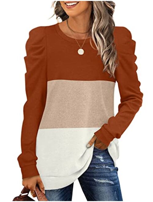 XIEERDUO Women's Sweatshirts Crew Neck Puff Sleeve Pullover Sweaters Loose Clothes Trendy Flowy