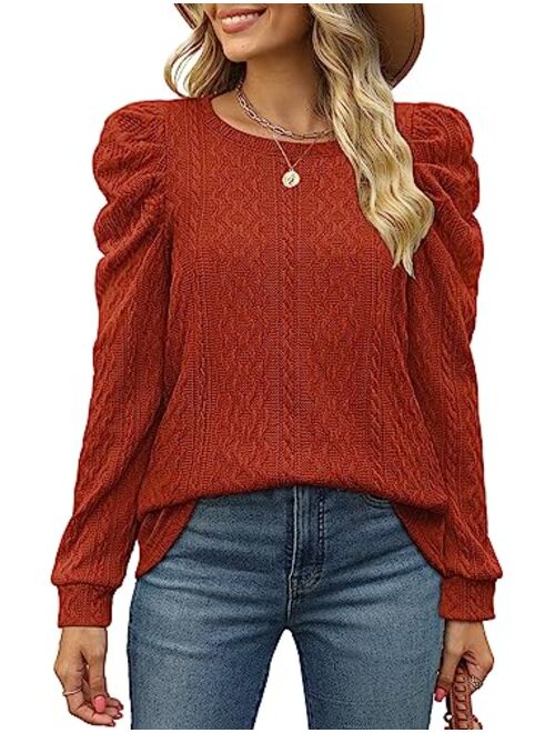 XIEERDUO Women's Sweatshirts Crew Neck Puff Sleeve Pullover Sweaters Loose Clothes Trendy Flowy