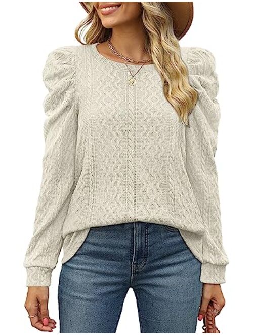 XIEERDUO Women's Sweatshirts Crew Neck Puff Sleeve Pullover Sweaters Loose Clothes Trendy Flowy