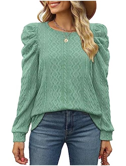 XIEERDUO Women's Sweatshirts Crew Neck Puff Sleeve Pullover Sweaters Loose Clothes Trendy Flowy