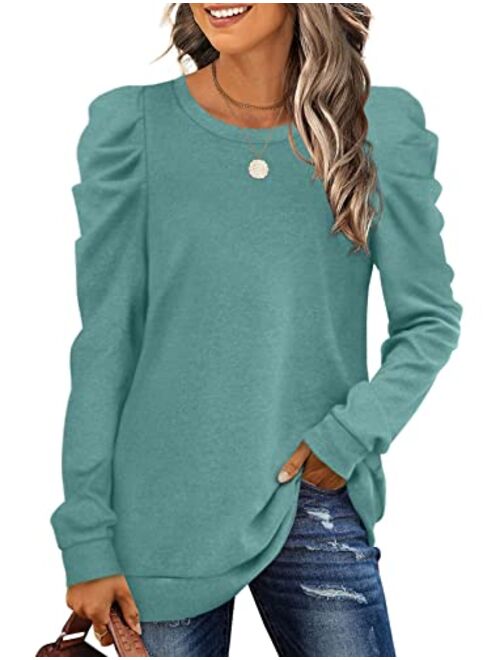 XIEERDUO Women's Sweatshirts Crew Neck Puff Sleeve Pullover Sweaters Loose Clothes Trendy Flowy