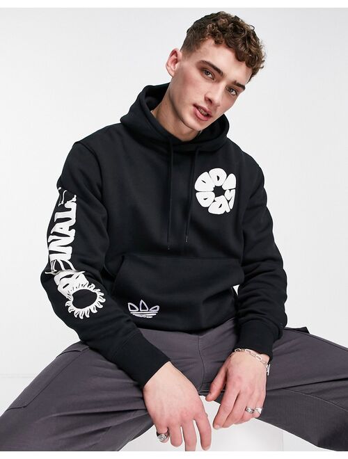 Adidas Originals Originals scattered graphics hoodie in black