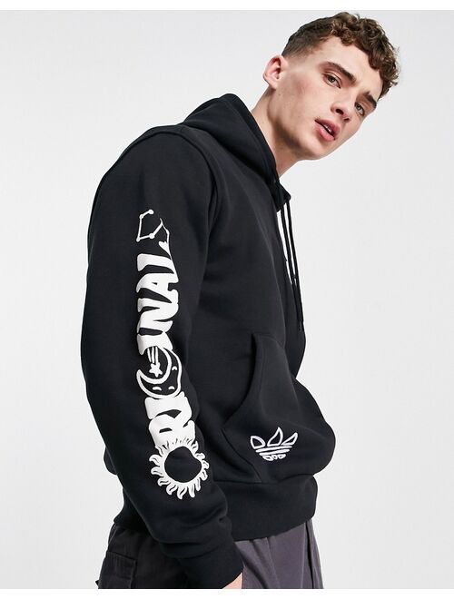 Adidas Originals Originals scattered graphics hoodie in black